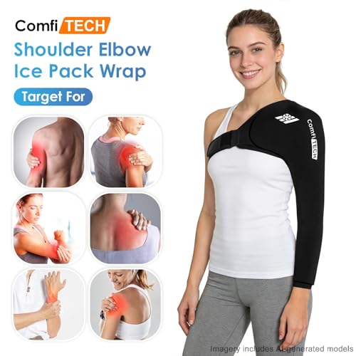 ComfiTECH Reusable Shoulder Arm Ice Pack Wrap for Pitcher & Recovery, M | Flexible Gel Ice Pack for Shoulder & Elbow & Arm Cooling, Adjustable Arm Cold Sleeve for Throwing Athletes & Muscle Comfort - size: Medium, style: Black