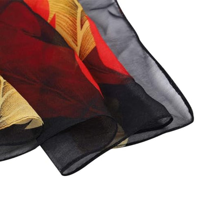 E-Clover Women Soft Floral Print Shawl Chiffon Sheer Scarf - color: Black Red Leaf