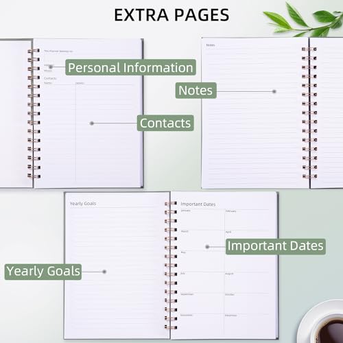 Undated Weekly and Monthly Planner Spiral Bound- Weekly Goals Notebook, To Do List, Habit Tracker Journal, Academic, Aesthetic, Stylish School or Office Supplies(6.1" x 8.4" - Green) - color: A-Green