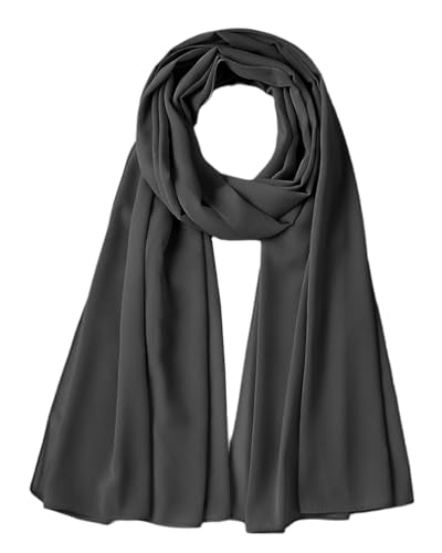 Chiffon Scarf for Women Lightweight Breathable Sunscreen Soft Solid Hijab Scarf for Daily & Muslim Wear - color: Dark Grey Chiffon Scarf