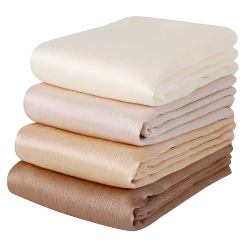 Febfim 4PCS Muslim Women Natural Wrinkle Long Satin Crepe Hijab Set Scarves Smooth Crinkle Ladies Shawl Wrap Set - color: Color 4