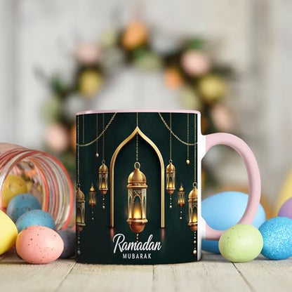 Golden Lantern Ramadan Mug, Islamic Coffee Mug, Ramadan Mubarak Gift, Muslim Tea Cup, Eid Celebration Drinkware, Elegant Islamic Decor, Gold Hanging Lanterns, Ceramic Cup for Home and Office