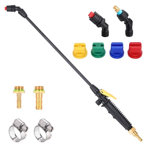 Acid Resistant Sprayer Wand with Fan Nozzles, Pump Replacement Sprayer Wand with 1/4" & 3/8" Brass Barbs and 2 Hose Clamps
