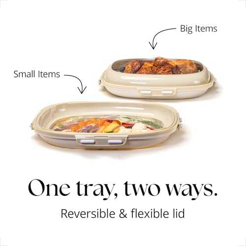 Crudités | Portable Snack Tray | Square 4-Pack | Cream White | Reversible Stretch Lid Food Containers | BPA-Free, Freezer & Dishwasher Safe | Meal-Prep, Charcuterie, Salads, Picnic, Travel - size: Square, 4 Pack, Cream White