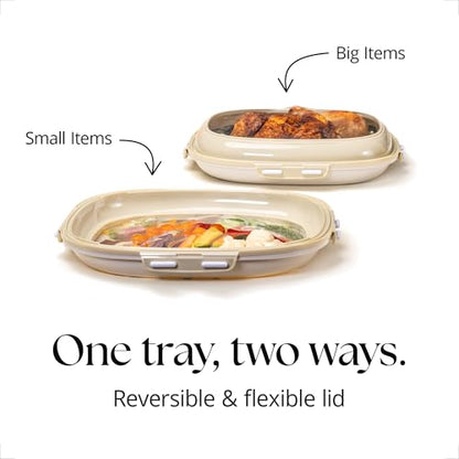 Crudités | Portable Snack Tray | Square 4-Pack | Cream White | Reversible Stretch Lid Food Containers | BPA-Free, Freezer & Dishwasher Safe | Meal-Prep, Charcuterie, Salads, Picnic, Travel - size: Square, 4 Pack, Cream White