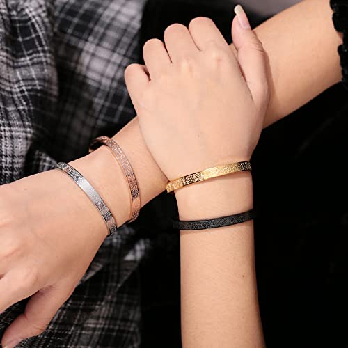 Qitian Islamic Jewelry Gifts for Women Allah Gold Bangles Bracelets Ayatul Kursi Arabic Cuff Bracelet for Women Men Islam Eid Ramadan New Year Gifts - color: C-Silver-Thick - women