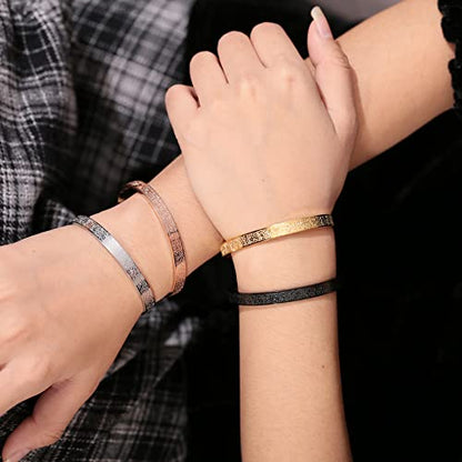 Qitian Islamic Jewelry Gifts for Women Allah Gold Bangles Bracelets Ayatul Kursi Arabic Cuff Bracelet for Women Men Islam Eid Ramadan New Year Gifts - color: A-Gold-Thick- women
