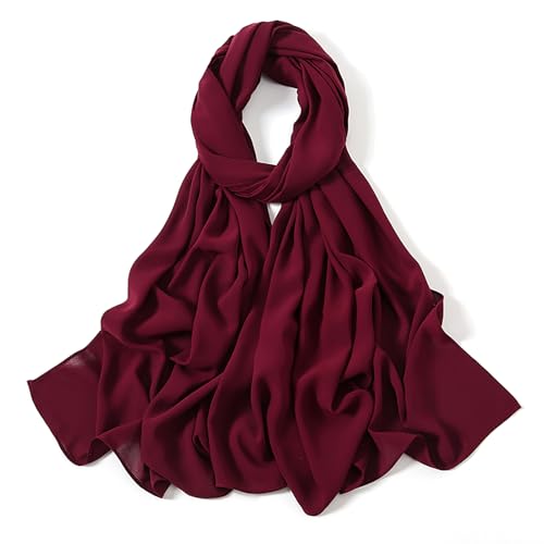 Heavy Not Easily See Through Long Chiffon Hijab Scarf for Women, Amazing Smooth Muslim Head Scarves - color: Wine Red