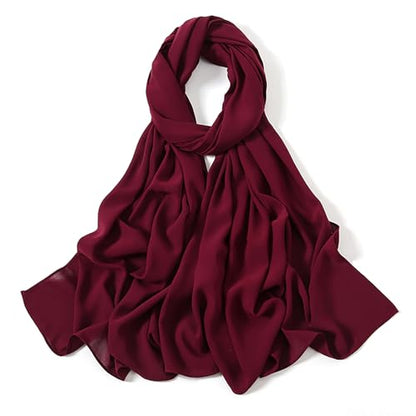 Heavy Not Easily See Through Long Chiffon Hijab Scarf for Women, Amazing Smooth Muslim Head Scarves - color: Wine Red