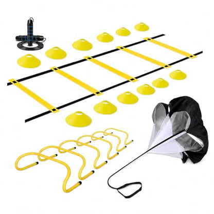 Agility Training Set, Speed Training Set with Ladder, Cones, Hurdles & Parachute, Athletic Gear for Football Basketball, Includes Carry Bag - style: Speed And Agility Training Set