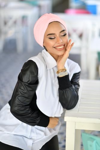 para life Band Turbans for Women, Breathable Instant Turban|Standard Size Stretchable Cotton Sandy|Pre-tied Hijab Cap - color: Powder