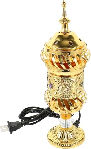 RCFINE Electric Incense Burner Bakhoor Metal Incense Burner Middle Eastern Style Arabic Incense Burner for Aromatherapy Yoga Spa Home Tabletop Decoration (Gold) - color: Gold