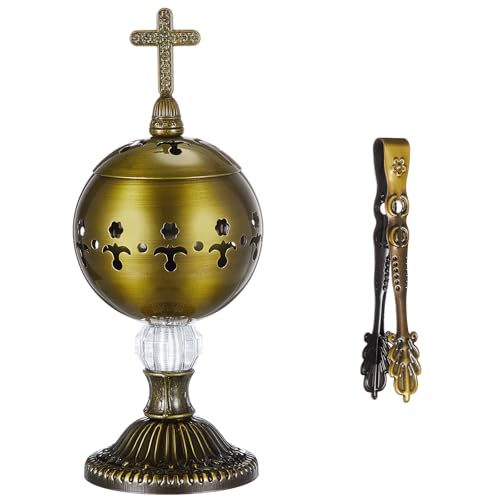 Zonon 1 Set Incense Burner with Tong, Frankincense Charcoal Incense Stand Holder, Ideal for Yoga, Spa, Aromatherapy, Home and Christian Church Censer (Bronze,Retro) - color: Bronze, size: Retro