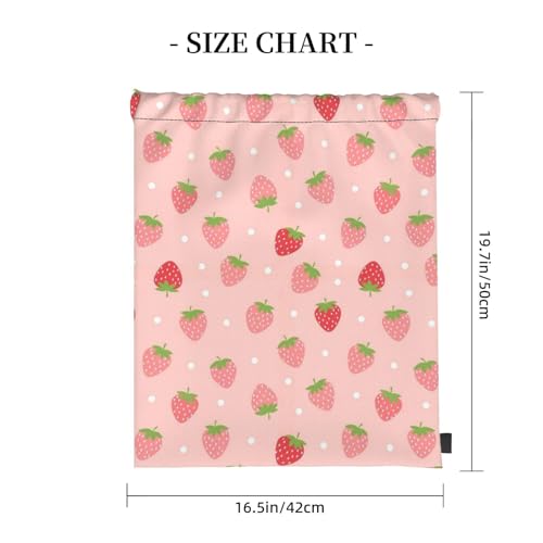 Unisex Polyester Drawstring Bag Cute Pink Strawberry Polka Dot, Large Capacity Gym Sack for Swimming and Beach Activities - color: Pattern (373)