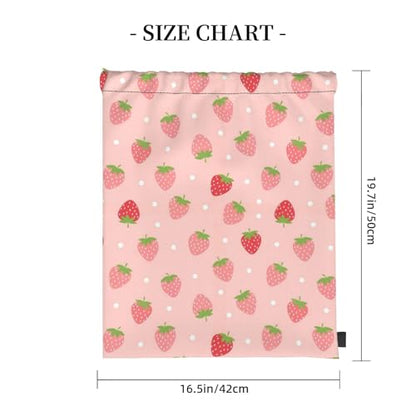 Unisex Polyester Drawstring Bag Cute Pink Strawberry Polka Dot, Large Capacity Gym Sack for Swimming and Beach Activities - color: Pattern (373)