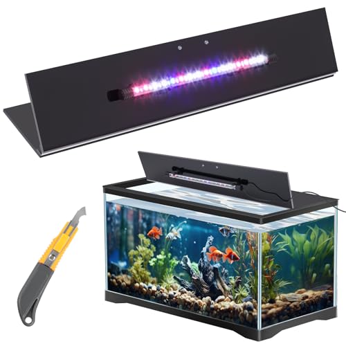 Sieral Aquarium Lids Polycarbonate Canopy with LED Light 19.37 x 9.37 x 0.12 Inch for 10/20 Gallon Without Center Brace Aquariums Cover Fish Tank Lid with a Hook Knife, Black - color: Black, size: 20x10in