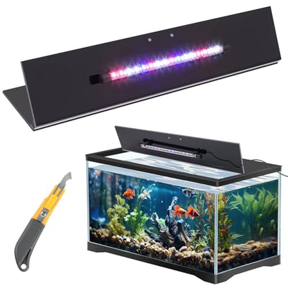 Sieral Aquarium Lids Polycarbonate Canopy with LED Light 35.13 x 17.13 x 0.12 Inch for 50/65/84 Gallon Without Center Brace Aquariums Cover Fish Tank Lid with a Hook Knife, Black - color: Black, size: 36x18in