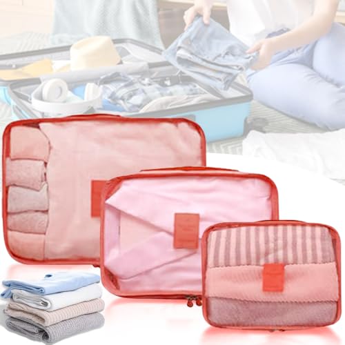 Packing Cubes 3 Set Travel Organizer Bags Travel Compression Bags Luggage Packing Cubes for Suitcases Travel Accessories (Orange) - color: Orange