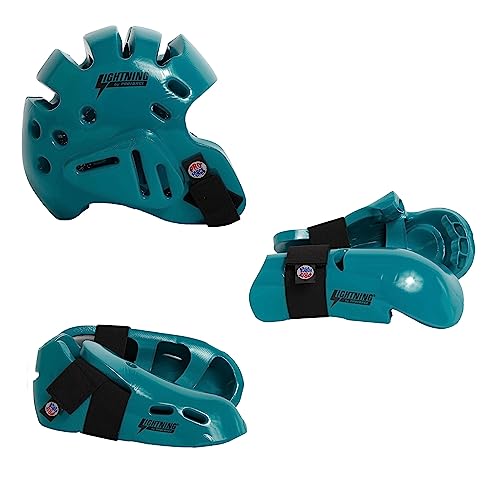 Proforce Lightning Martial Arts Protective Sparring Gear Bundle - Headgear, Gloves, Ultra Kicks - color: Teal, size: Child Large