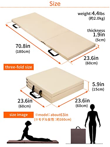 KaRaDaStyle Gymnastics Mat Folding Stretch Mats 71"x24"x2" Exercise Muscle Training Children Play Horizontal Bar Mat Yoga Sports Soundproof Home Use - color: Beige