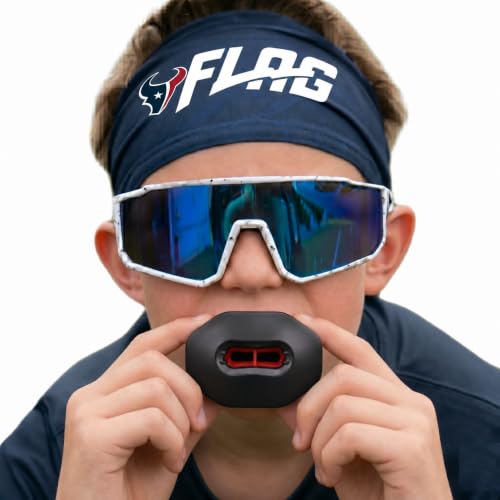 Oral Mart Flag Football Mouth Guard with 3D LipFit Design for Kids - Youth Football Mouthguard (No Boil) Cool Instant Fit Lip Guard Mouthpiece for Braces (Detachable Helmet Strap Included) - color: Red/Black