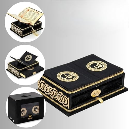 The Holy Quran Velvet Box Sets | Special Quran Holder Stand | Luxury Islamic Gift | Spiritual Grace| Quran Dimension;6.6*9.4inch/17*24cm I Perfect Ramadan, Eid, Umrah Gift for Muslim Women Men (Black) - color: Black