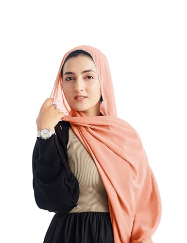 Hijab for Women Premium Chiffon Hijab Rhinestone Hijab Scraf for Women Muslim - color: Rose Bud