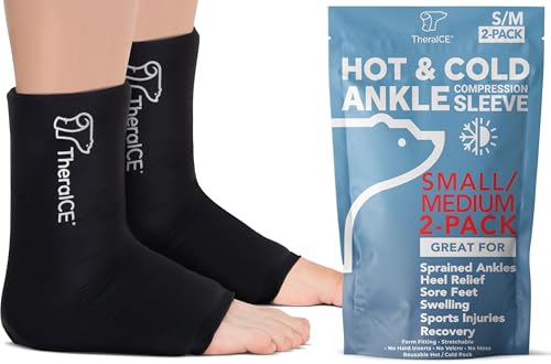 TheraICE Ankle Ice Pack Wrap, Achilles Tendonitis Brace, Plantar Fasciitis | Cold Therapy Compression Sleeve, Sock-Style Slip-On Fit for Women and Men, Eases Sprains, Swelling, Sore Feet and Heel - size: Small/Medium, style: Original (Pack of 2)