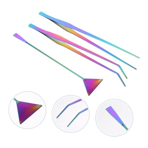 COLLBATH 3Pcs Plated Stainless Steel Tools Set Straight Tweezers Curved Tweezers Flat Spatula for Aquatic Plant Care and Fish Tank Decoration
