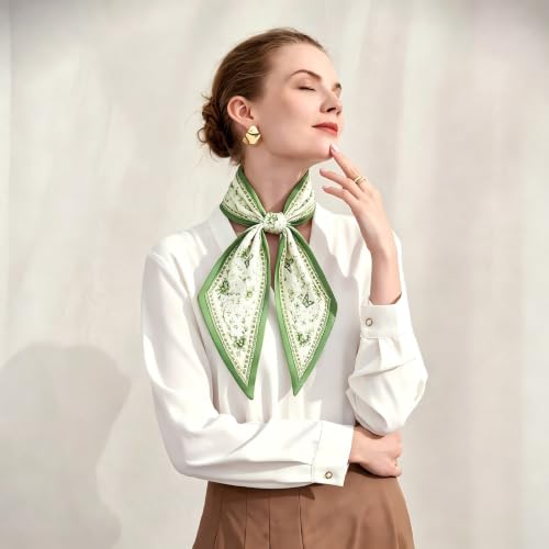 59" Hair Scarf for Women Silky Long Neck Head Scarves Purse Bag Scarfs for Handbag Satin Headscarf Gift 59" * 5.9” - color: 13-leaf Green Butterfly