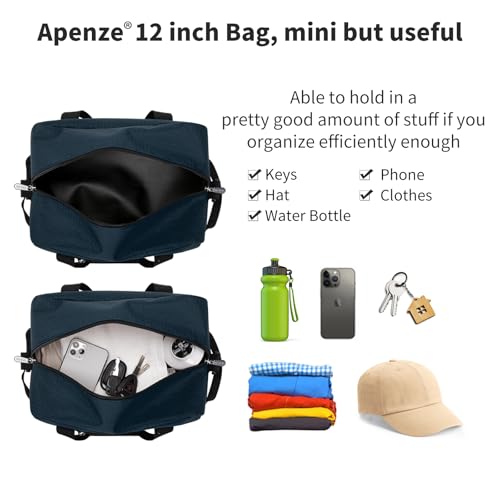 Apenze Small Gym Bag Carry On Bag - 12 in Mini Duffle Bag Lightweight for Overnight Travel（Navy Blue） - color: Navy Blue, size: 12inch