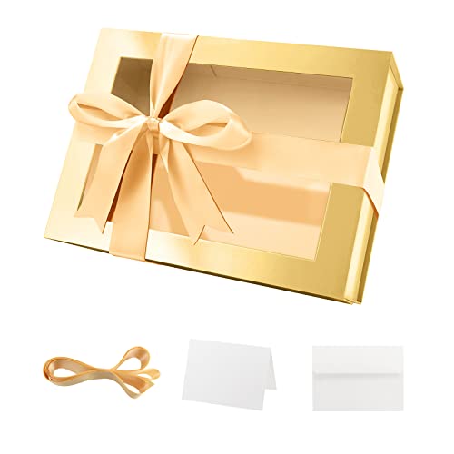PACKQUEEN Gold Clear Magnetic Lid Gift Box with Window 9x6.5x3.8 Inches - color: Gold-9x6.5x3.8 Inches-Pack of 1