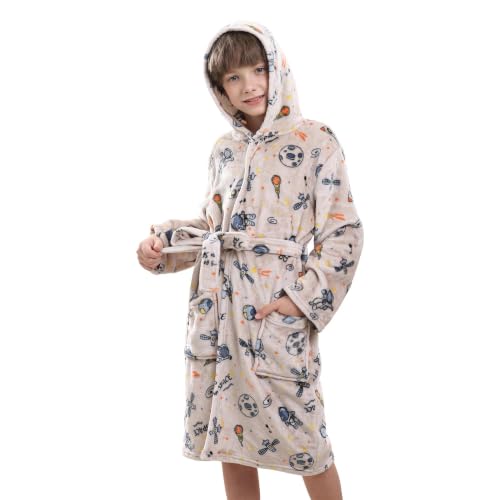 V.&GRIN Boys Fleece Robe, Hooded Soft Fuzzy Bathrobe for Kids 5-14 Years - color: Universe, size: 13-14 Years