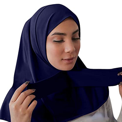 AIBEARTY Women Fashion Instant Muslim Turban Hijab with Snap Fastener Breathable Headscarf Bonnet Cap Turban Hat Shawl - color: Modal Navy -3 Buttons