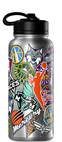 Hydrapeak WNBA Officially Licensed All-Team Sticker Print Logo 32oz Insulated Water Bottle with Straw Lid and Handle, Stainless Steel Travel Tumbler for Passionate WNBA Fans, Drinks Stay Cold 24 Hours - color: WNBA, size: 32 Ounces