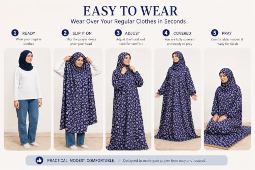Women's Prayer Dress, One-Piece, Hibiscus Design, Lightweight, to be Worn Over Clothing, Free Size, 58 inch Front Length - color: Blue