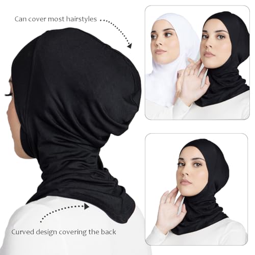 Women Slouchy Beanies Cap Soft Hijab Cap Under Scarf for Women Muslim Jersey Hijab Undercaps(1PC/2PC) - color: Black