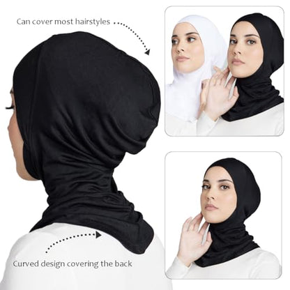 Women Slouchy Beanies Cap Soft Hijab Cap Under Scarf for Women Muslim Jersey Hijab Undercaps(1PC/2PC) - color: Black