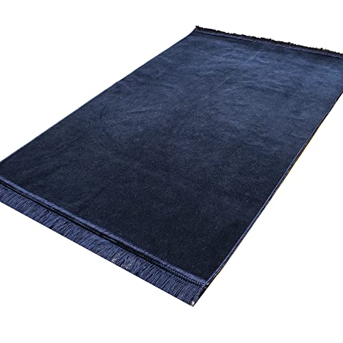 Modefa Muslim Velvet Prayer Rug Solid Simple - Navy Blue | Traditional Muslim Velvet Prayer Mat Carpet for Salah for Men and Women - color: Navy Blue