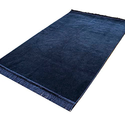 Modefa Muslim Velvet Prayer Rug Solid Simple - Navy Blue | Traditional Muslim Velvet Prayer Mat Carpet for Salah for Men and Women - color: Navy Blue