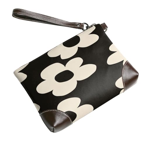 Leather Clutch Purse for Women, Large Capacity Wristlet Wallet with Removable Strap, Zip Handbag - color: Flower Pattern