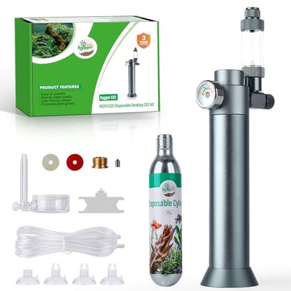 Complete Aquarium CO2 System, Desktop CO2 Regulator with 45g Disposable CO2 Cartridge, Compatible with 5/8" and 3/8" Threaded for Nano Aquariums - size: 45g