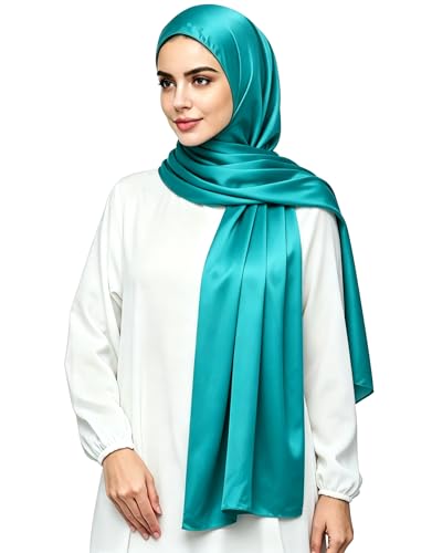 Lina & Lily Luxury Satin Hijab Head Scarf Shawl Wrap for Muslim Women Extra Long - color: Light Teal