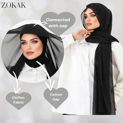 Instant Chiffon Hijab, Ready to wear hijab, modal wrap, Abaya, modern Instant Scarf, Soft breathable scarf - color: Black S1