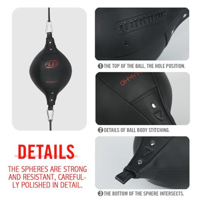 Flex Double End Punching Bag and Extra Adjustable Bungee Cords Bundle - Complete Home & Gym Exercise Equipment Set for Men & Women