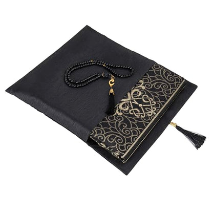 Modefa Islamic Prayer Mat Muslim Gifts - Thin Travel Muslim Prayer Rug in Taffeta Gift Bag with Tasbih Beads Prayer Matt Islam - Chenille Turkish Praying Carpet - Ramadan Gifts (Black) - color: Black