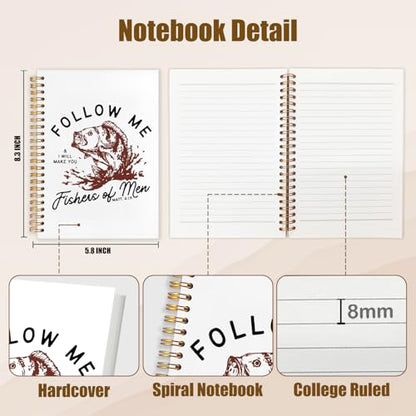 WUCHJ Red Retro Fish Christian Notebook,Boys Religious Notebook, Matthew 4:19 Bible Verse Journal, Religious Scripture Spiral Notebook Journal for Note Taking, Christian Faith Based Gifts for Women Men, 5.5x8.3 Inch - color: follow me red fish