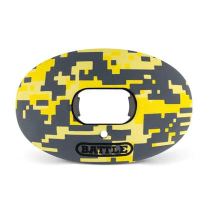 Battle Premium Camo Oxygen Football Mouthguard | Safe secure and comfortable fit, built-in airflow channels for breathability, no boil required, advanced composite material - color: Yellow Camo