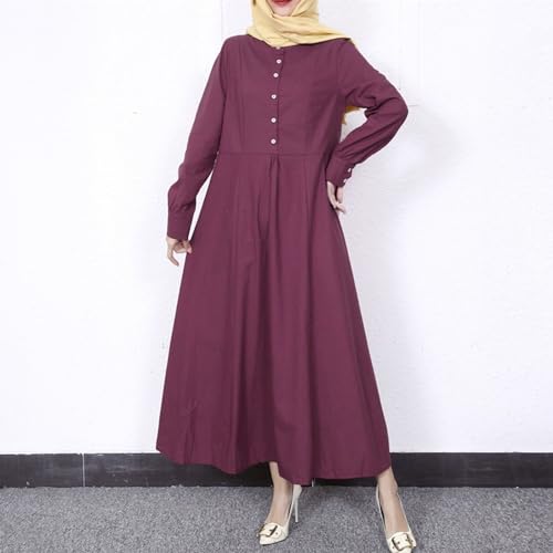 Dress for Women Muslim Long Sleeve Button Down Dress Shirt Prayer Casual Clothes Summer Fashion Outfits - color: Red, size: Large