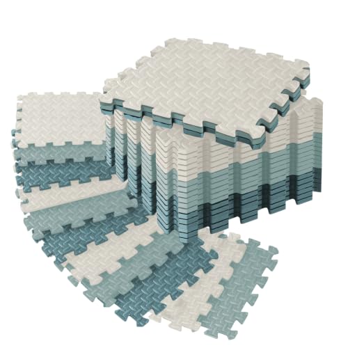 18 Pcs EVA Foam Floor Tiles, Puzzle Exercise Mat Set for Gym | Cover 18 sqft with 12.6" x 12.6" x 0.4" interlocking tiles for home gyms, garages and workout equipment - color: Cool Blue Trio